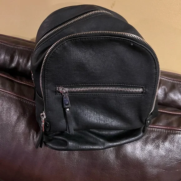 MMS Design Studio Black Leather Mini Backpack with Silver Hardware - Picture 2 of 6